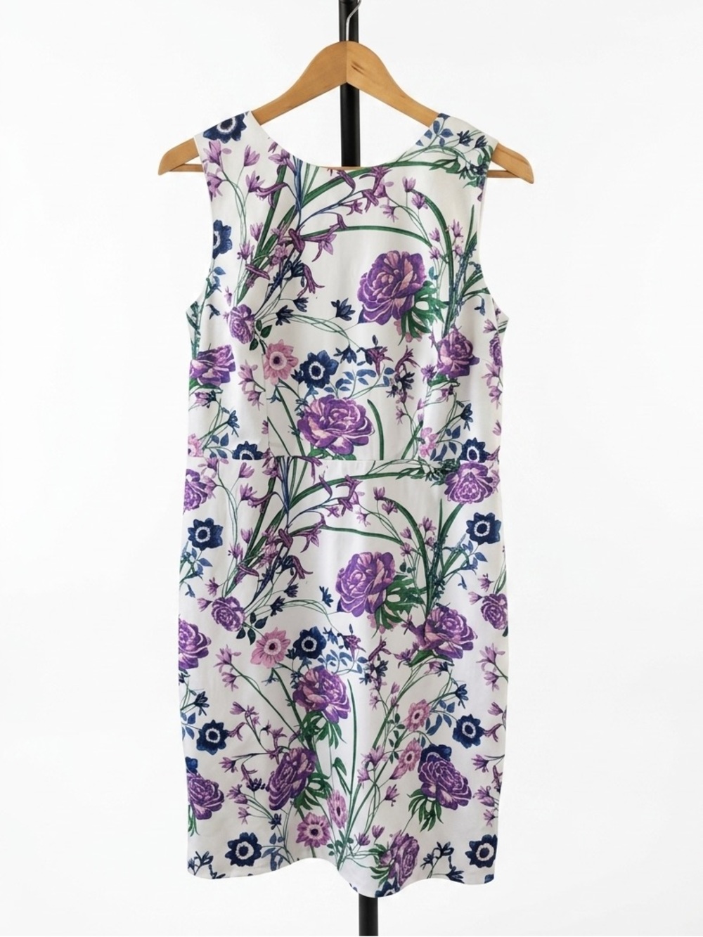 Talbots Floral Sleeveless Sheath Dress Purple Pink White. Size 12 Petite